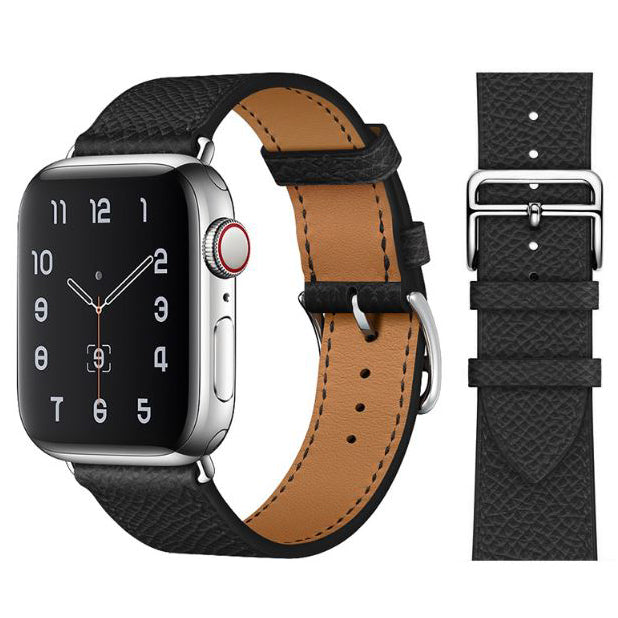 black apple-watch-series-7-leather-strap-close-up