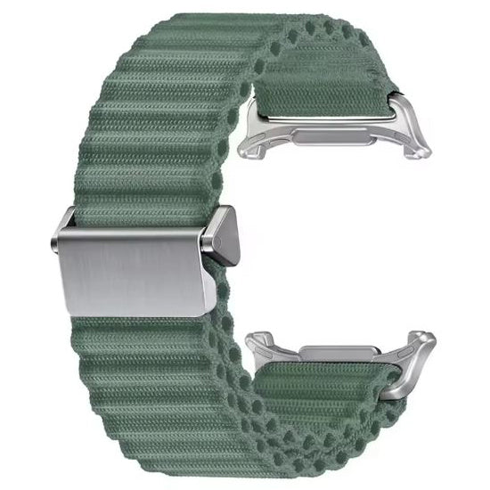 green samsung galaxy watch ultra nylon strap closeup