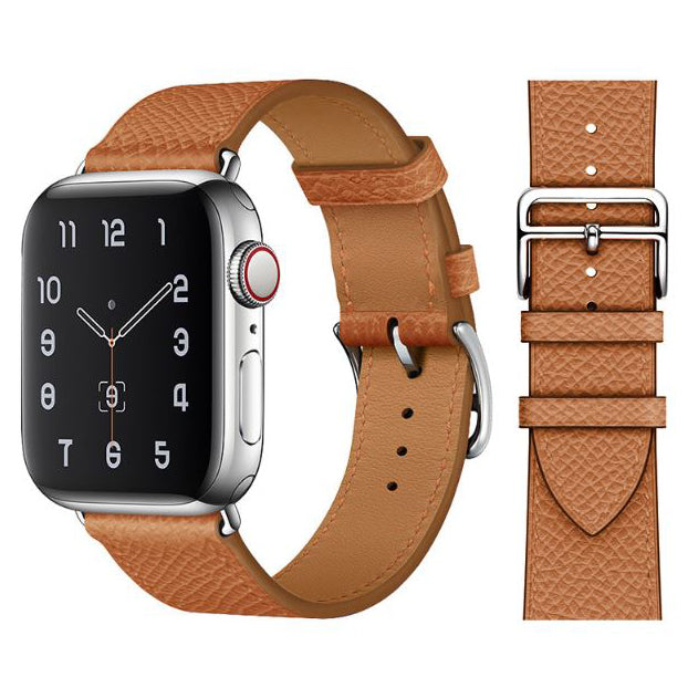 light brown apple-watch-series-7-leather-strap-with-buckle
