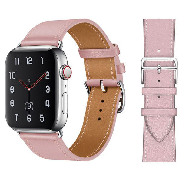 pink apple-watch-series-5-leather-strap-closeup