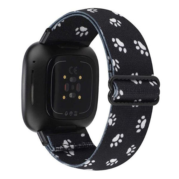 Strap For Fitbit Versa 3 Elastic Nylon in paw prints on black