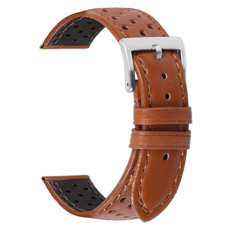 18mm watch cowhide leather strap close view in reddish brown
