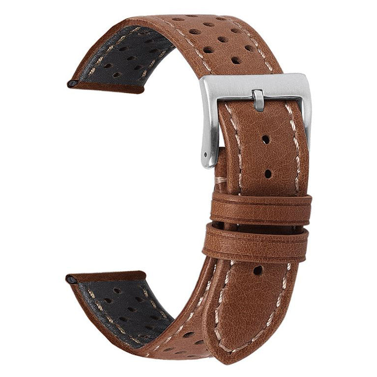 18mm watch replacement strap leather material detail in dark brown