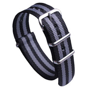 20mm watch strap nato nylon design in black grey
