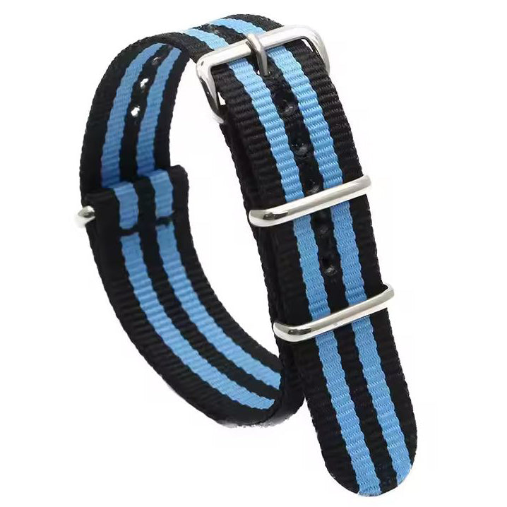 20mm watch strap adjustable nato nylon in black sky blue
