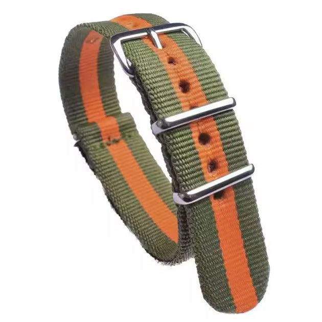 20mm watch strap adjustable nato nylon in green orange
