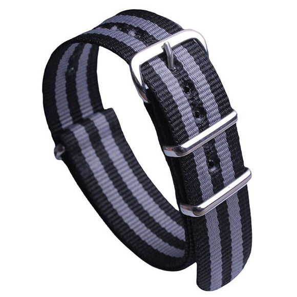 24mm watch strap woven nylon in black grey
