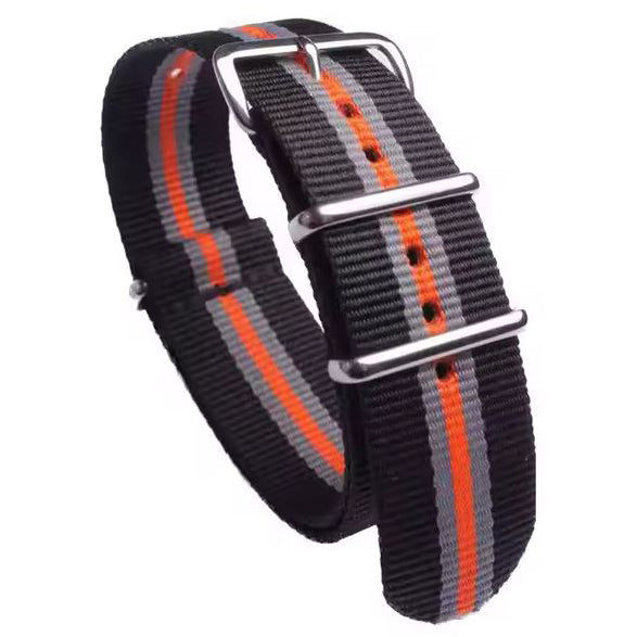 24mm watch strap chrome buckle nylon in black grey orange
