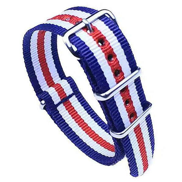 24mm watch strap nato nylon design in blue white red
