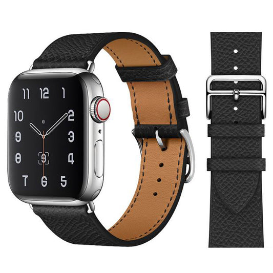 black apple-watch-series-10-leather-strap-closeup
