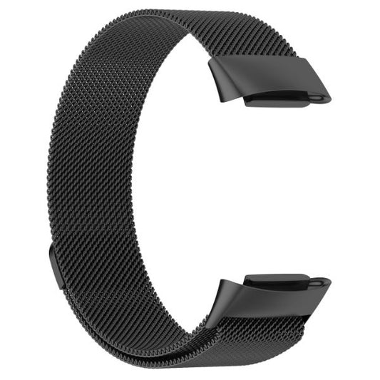 black fitbit charge 5 steel strap side view
