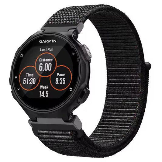 black garmin forerunner 220 nylon strap closeup
