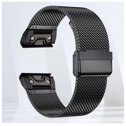 black garmin quatix 3x steel strap closeup
