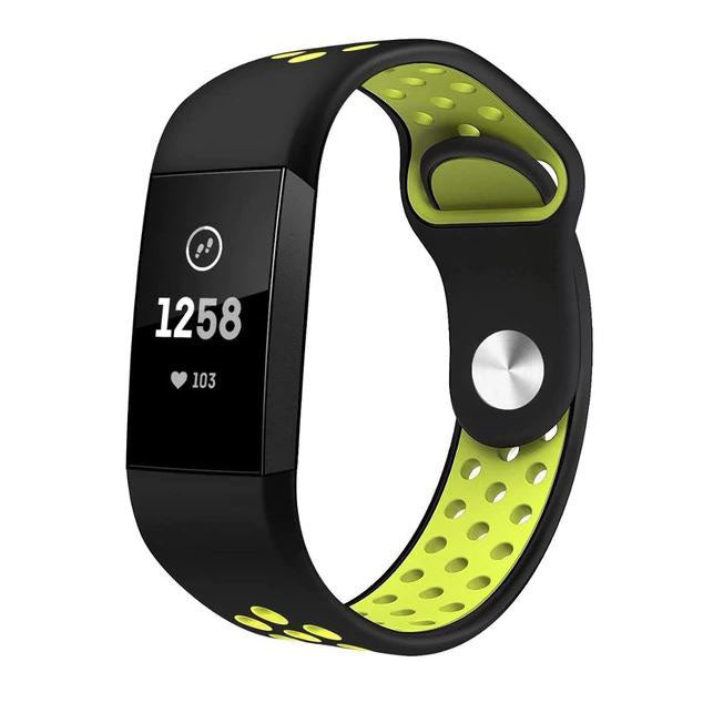 Breathable Fitbit Charge 3 Strap in Silicone in black yellow