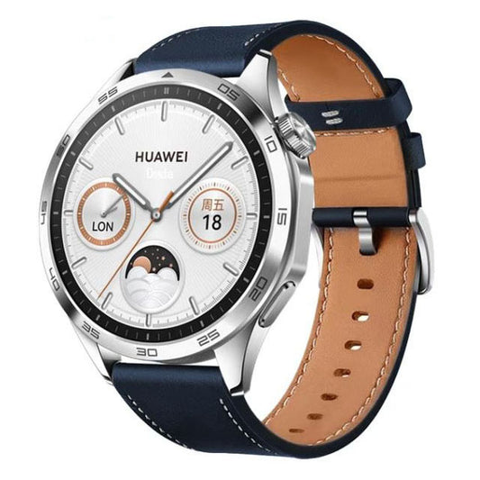 blue amazfit bip leather strap on display
