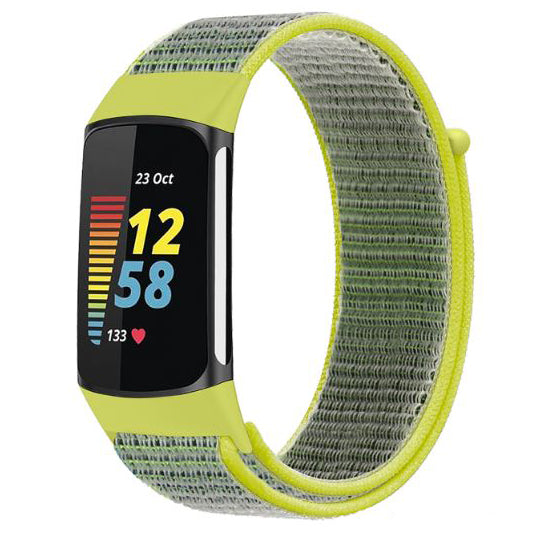 Bright Yellow fitbit charge 5 nylon strap close view
