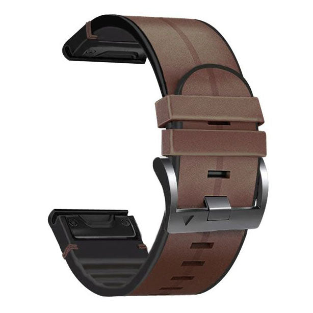 Garmin Fenix 7X Silicone Leather Strap in dark brown