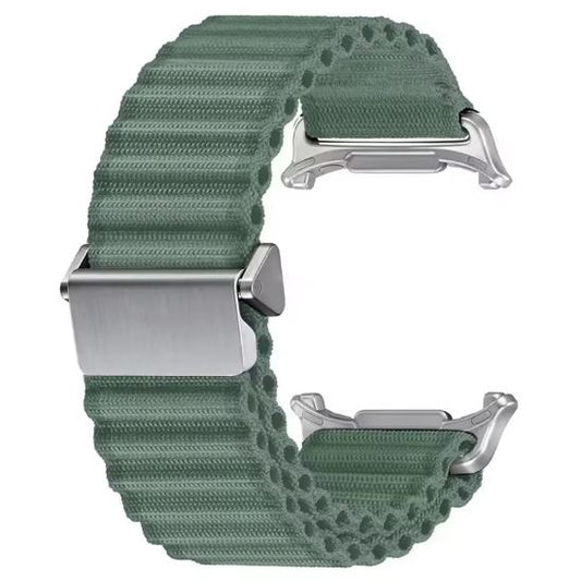 green samsung galaxy watch ultra nylon strap closeup
