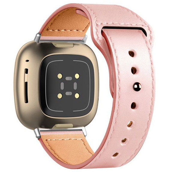 Plain Fitbit Sense Strap in Leather in pink