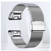 silver garmin foreunner 970 steel strap closeup
