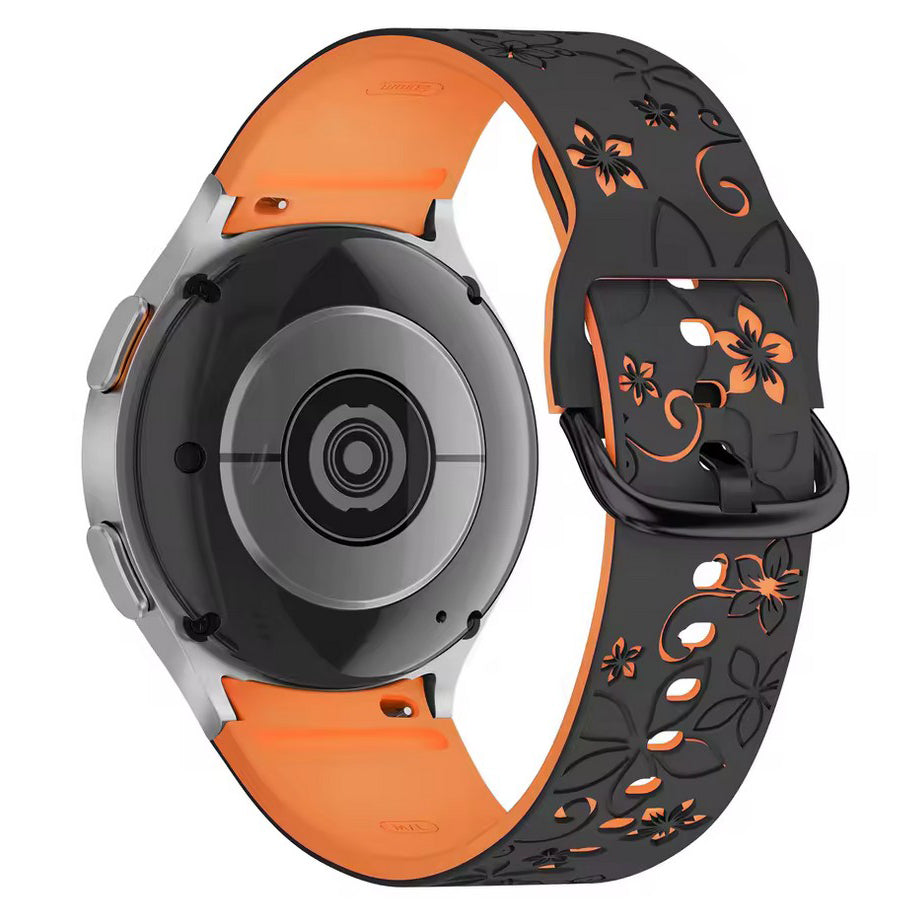 amazfit gts 4 floral silicone strap design in black orange
