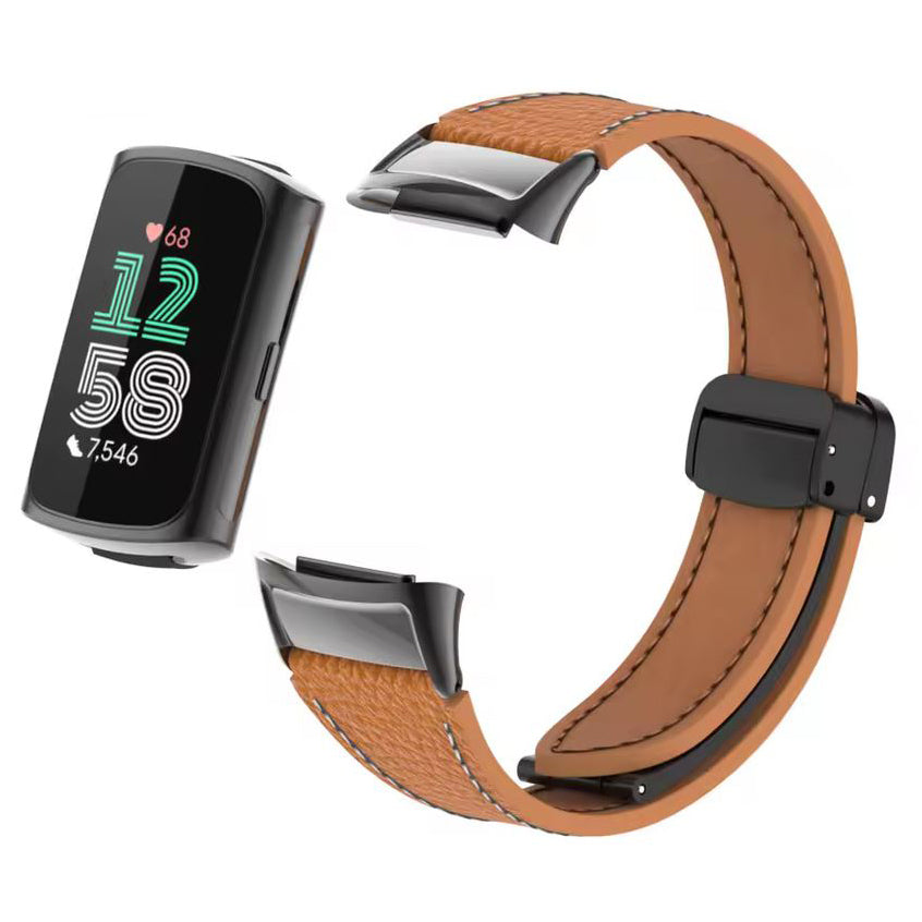 Fitbit Charge 5 adjustable leather style band in brown
