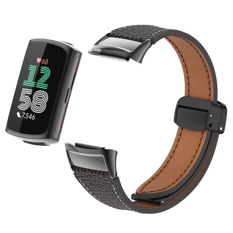 Fitbit Charge 5 magnetic leather band in black