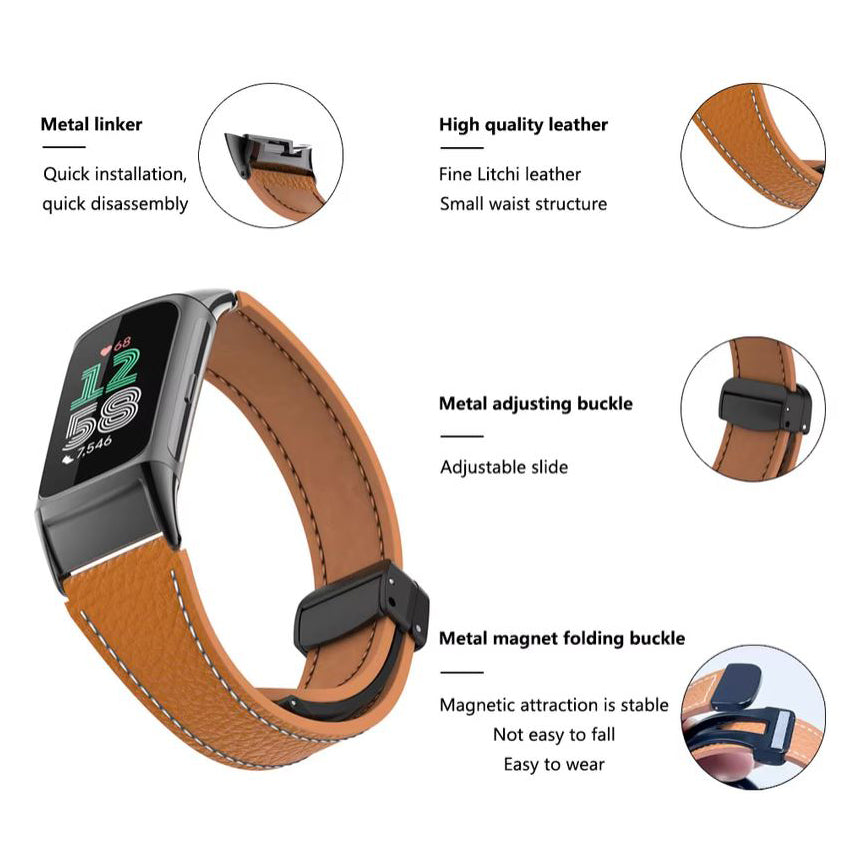 Fitbit Charge 6 adjustable leather band features
