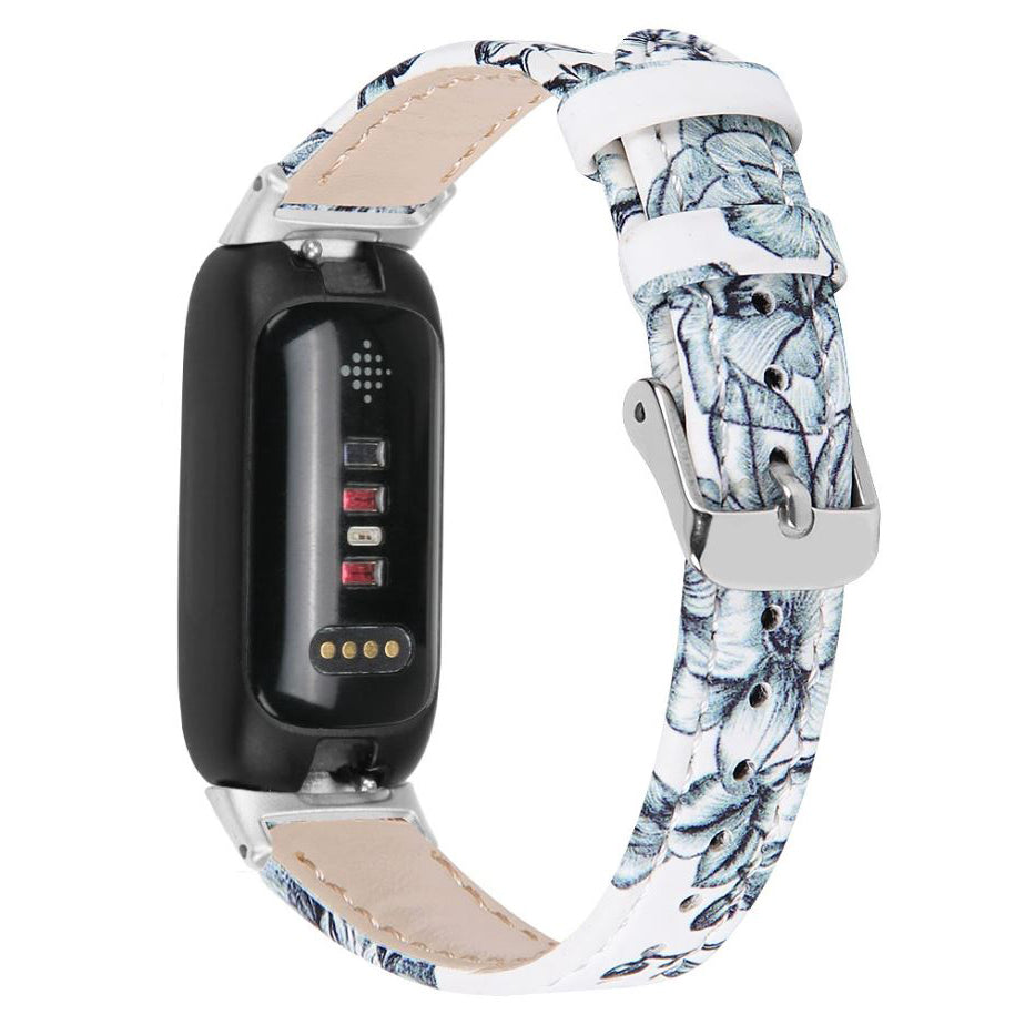 Fitbit Inspire 3 PU leather buckle wristband in blue floral
