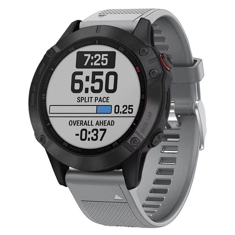 Garmin Fenix E silicone band buckle detail in grey
