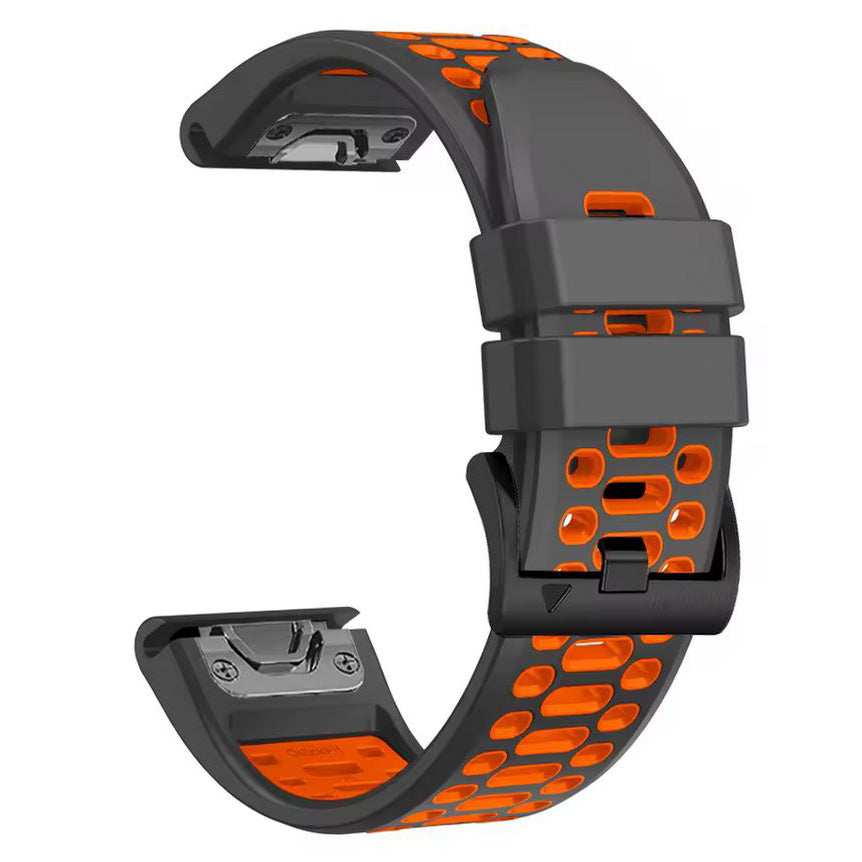 garmin forerunner 970 breathable silicone watch strap in grey orange
