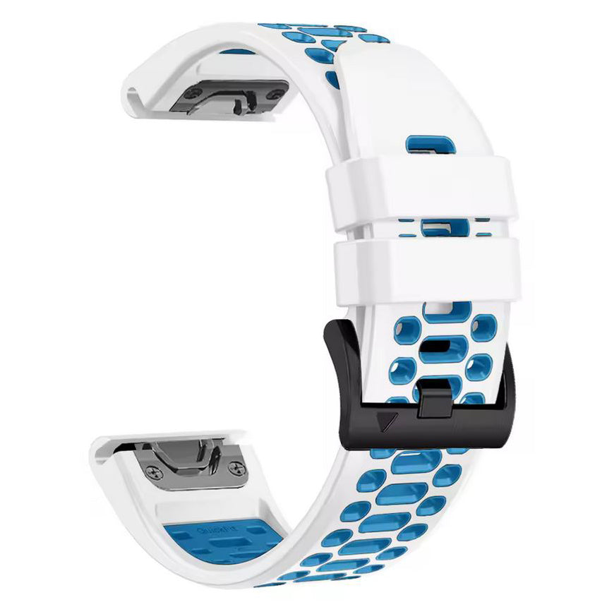 Garmin Quatix 7 breathable silicone watch band in white blue