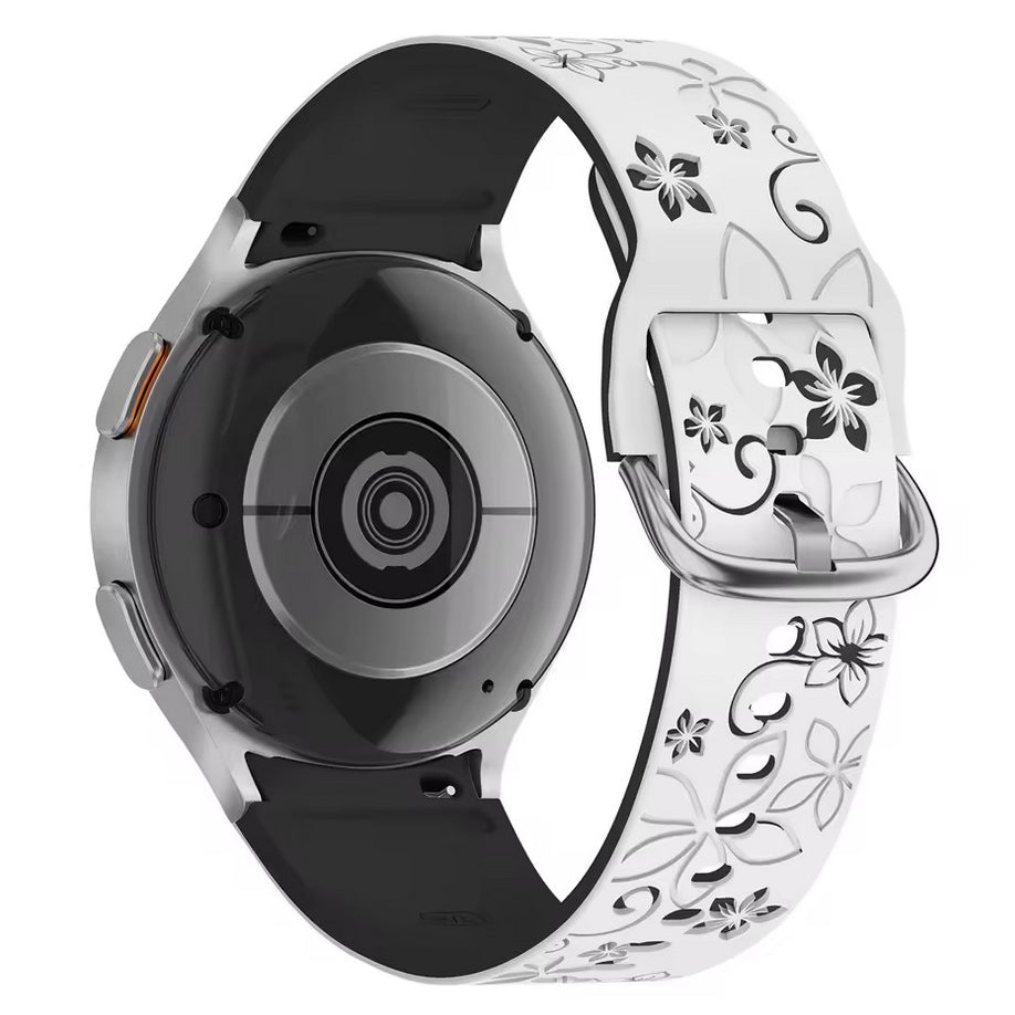 samsung galaxy watch 6 floral silicone strap in white black
