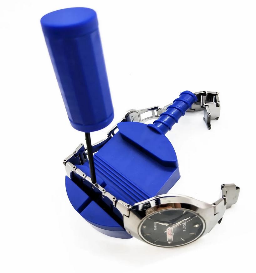 blue watch band link remover pin removal detail